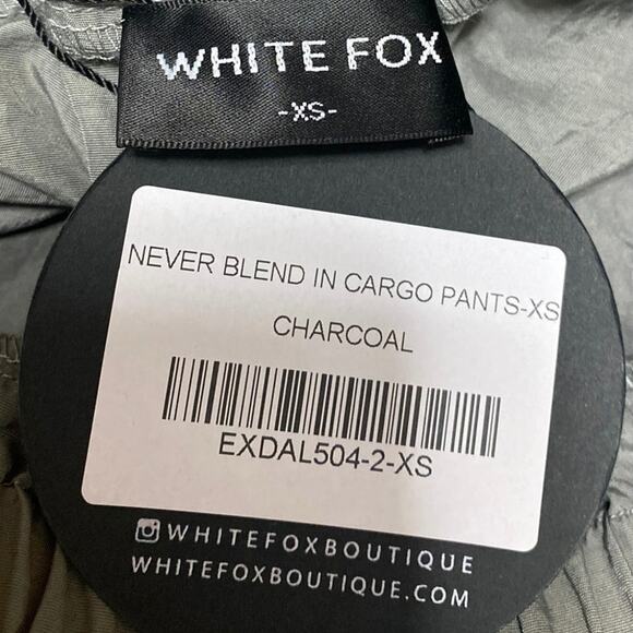 NEW White Fox Green Tapered Baggy Trousers Cargo Windbreaker Jogger Pants Sz XS - Picture 4 of 5